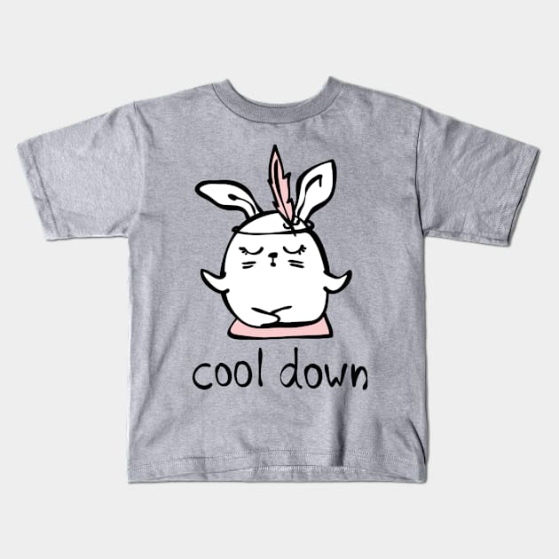 Cool Down Rabbit Doing Yoga Kids T-Shirt by LaarniGallery